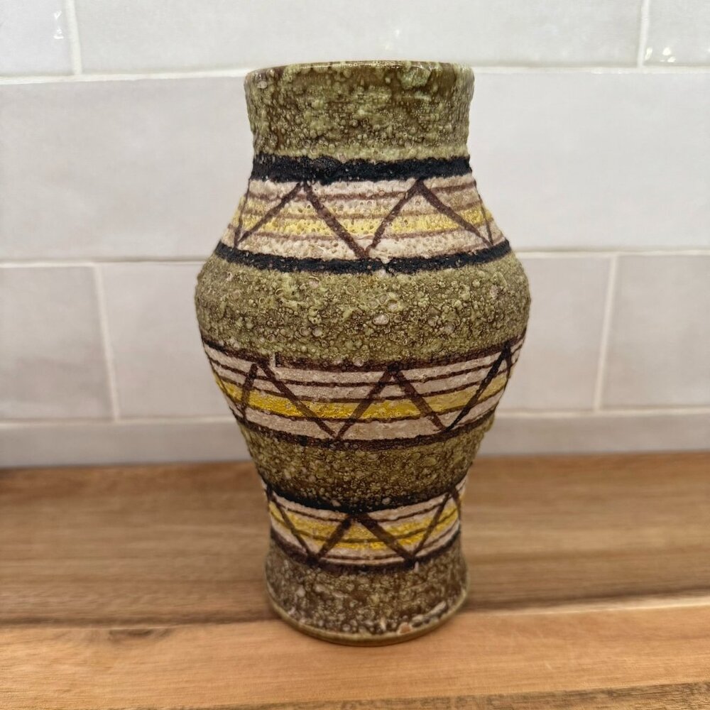 Vintage Rossini Original MCM‎ Italian geometric vase lava glazed pottery